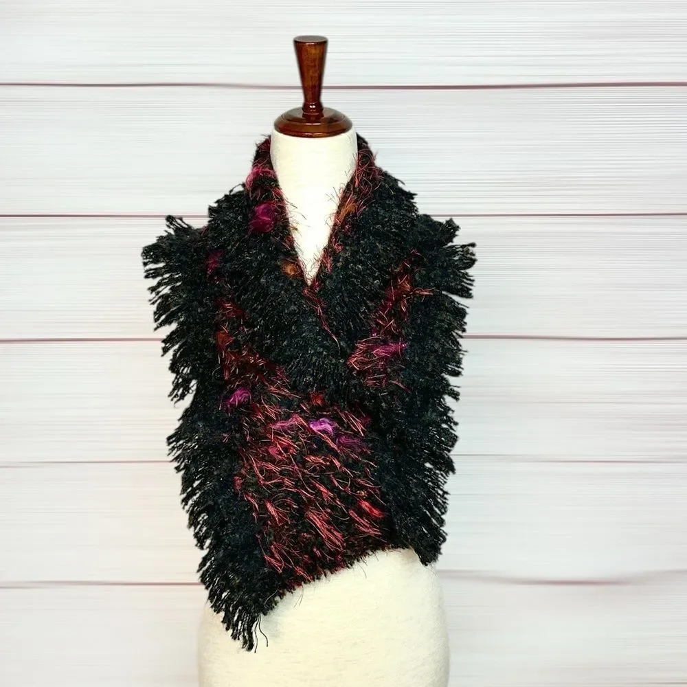 NWOT Mohair Scarf Zazou Luxe Black Burgundy Soft Fancy Yarn made in France
